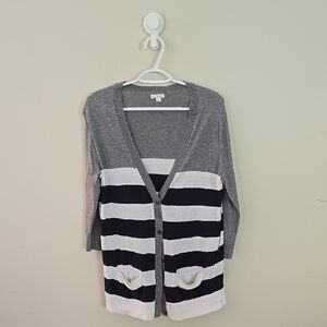 GAP Gray, Blue and White 100% Cotton Cardigan Sweater